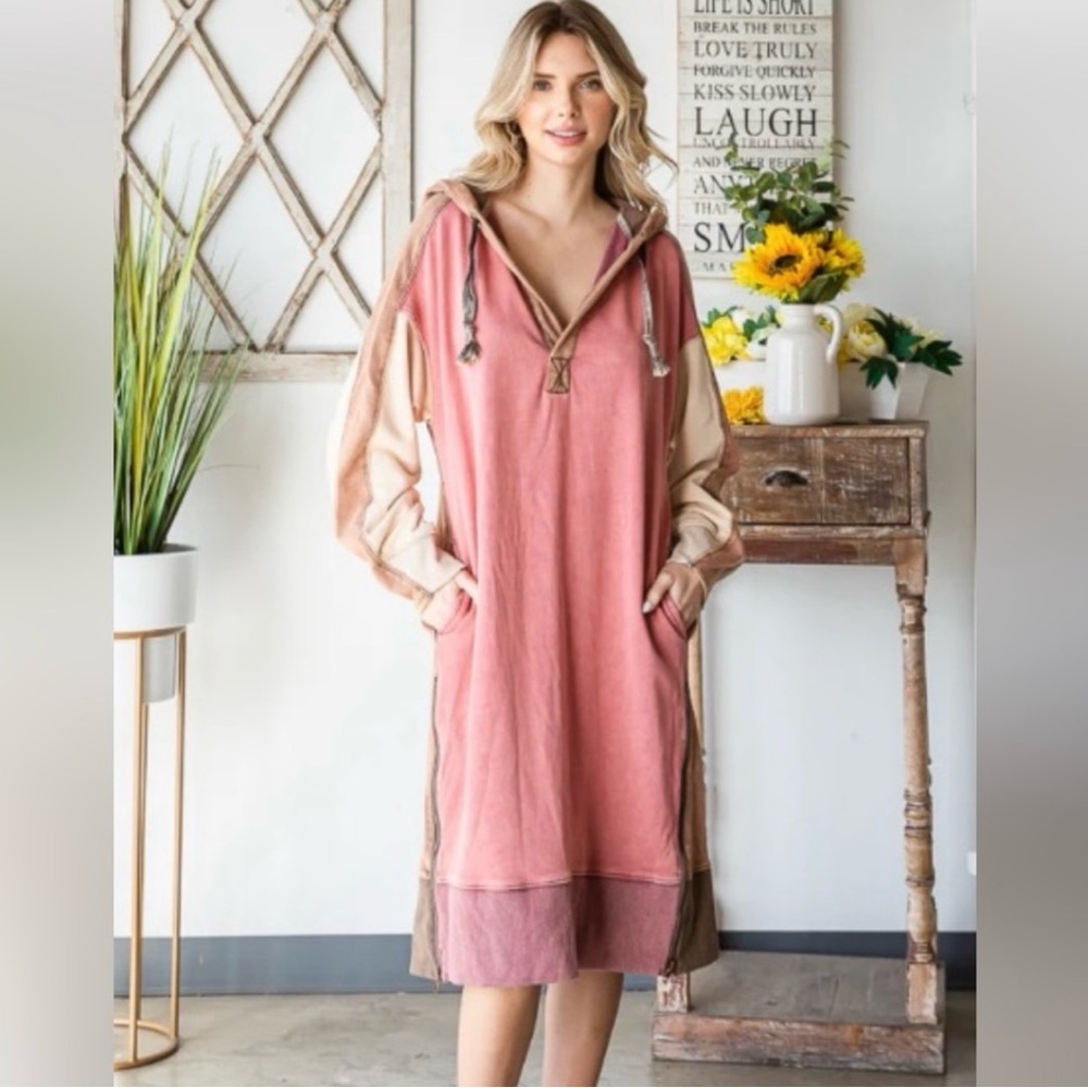 NEW - Oli & Hali Washed Drawstring Hooded Tunic Dress/Cover-Up